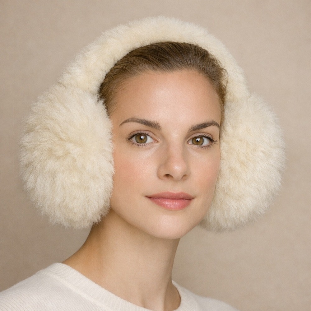 Peruvian Alpaca Fur Earmuffs Women Winter Ear Warmers Soft Plush Tan Handmade